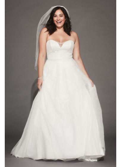 Gradient Glitter Tulle Plus Size Wedding Dress - Glitter cascades beneath a layer of tulle on